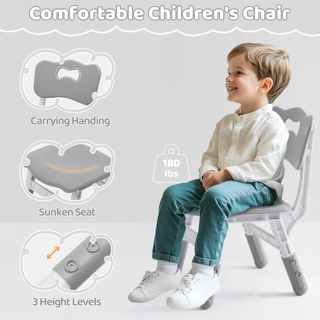 DOREROOM Toddler Table and 4 Chairs Set, Height Adjustable Kids Table and Chair Set, 31.5''L x 23.6''W, Marble Pattern & Graffiti Desktop, Children Multi-Activity Table for Home/Daycare/Classroom