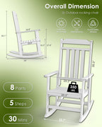 GREENVINES Classic Outdoor-Rocking-Chairs-Set-of-2, HDPE Rocker, White | 30.3" High Back | All Weather Porch Chairs Plastic | Heavy Duty | 20.5" Wide Seat | Big & Tall | for Patio Balcony Deck