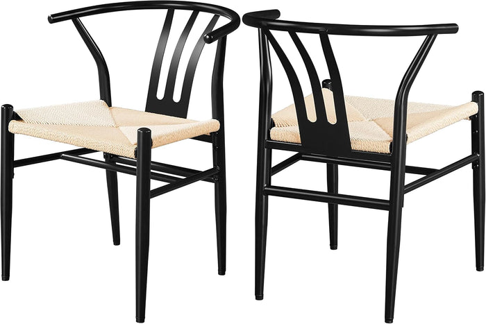 Topeakmart 2Pcs Dining Chairs Metal Legs Armchairs Black
