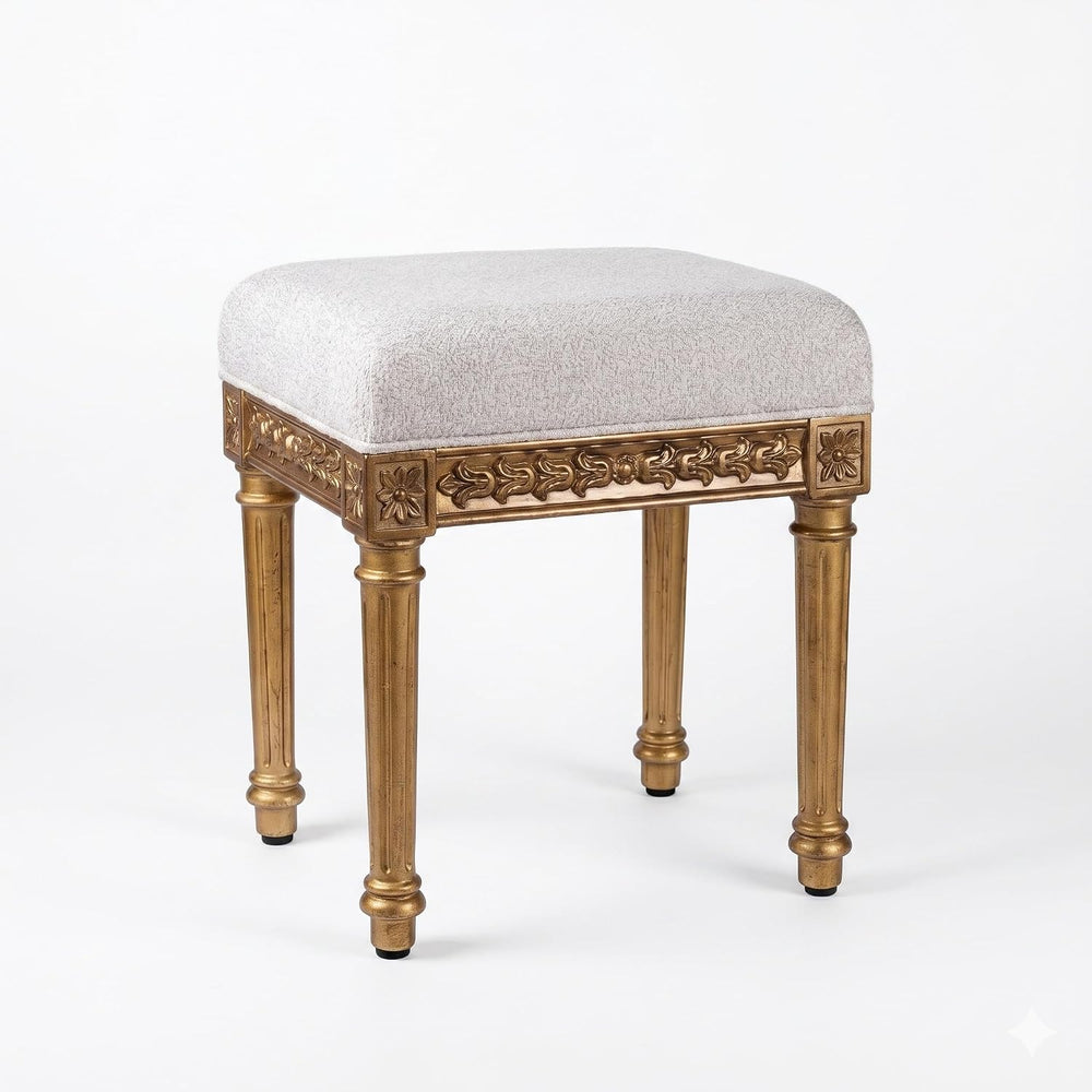 Vanity Stool, French Vintage Square Stool with Cushion, Round Tufted Upholste...