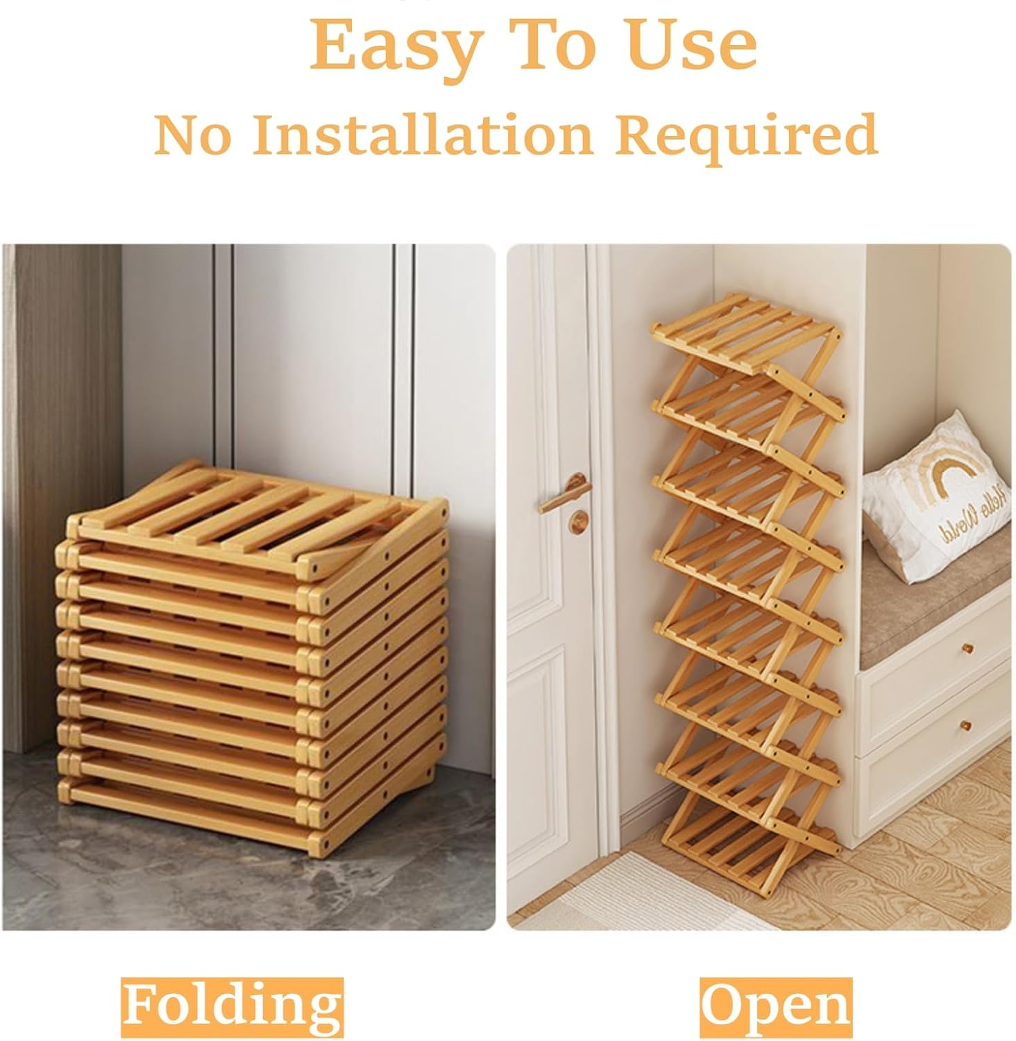5 Tier Foldable Shoe Rack, Bamboo Vertical Shoe Organizer Tall for Multifunctional Narrow Shoe Shelf for Entryway, Closet, Corner, Bedroom, Hallway(Natural)