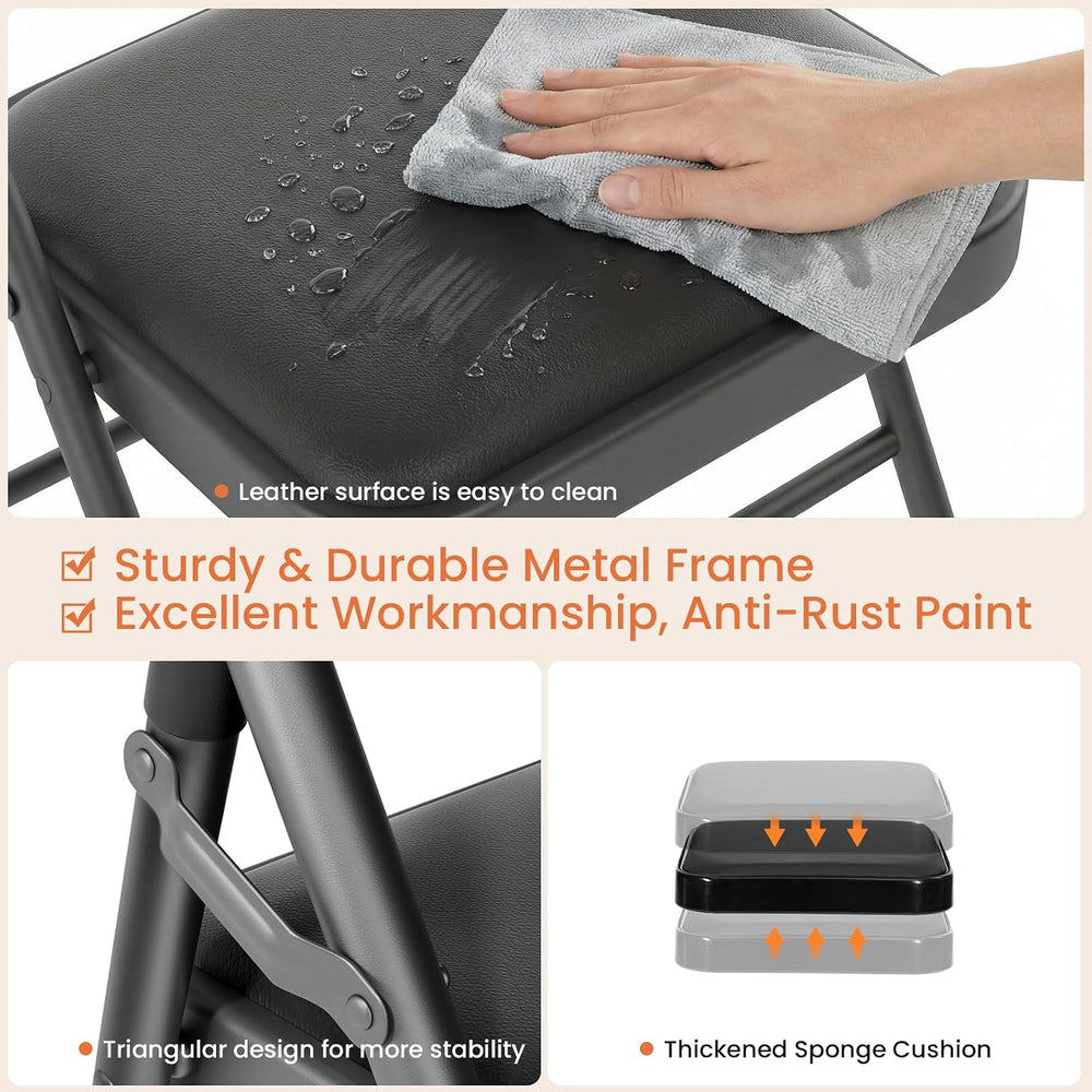 6FT Black Plastic Folding Table Set with 6 Black PU Padded Chairs | Portable ...