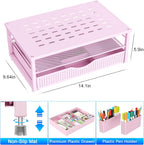 gianotter Desk Organizers and Accessories, Monitor Stand with Drawer and 2 Pen Holder, Desktop Organizer Suitable for Offices and Dormitories (Pink)