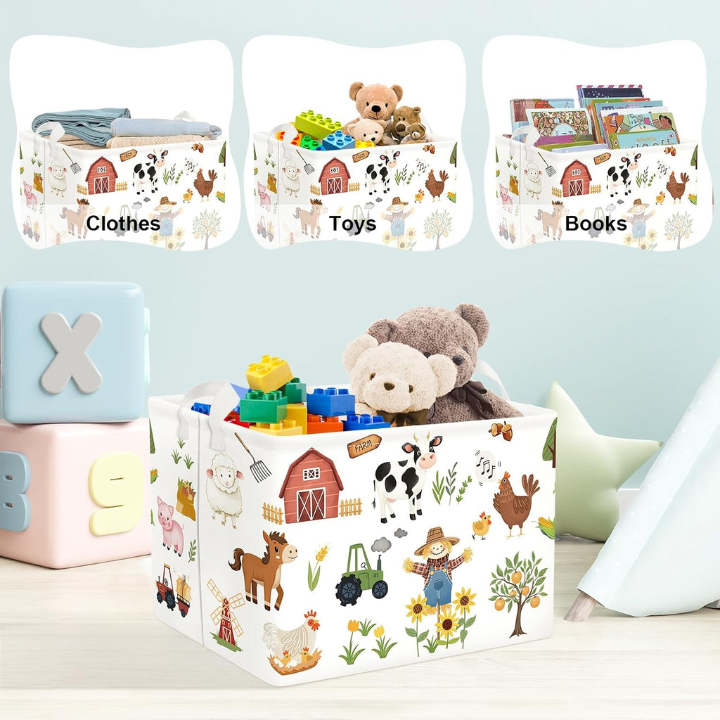Clastyle Farm Animals Baby Laundry Hamper Leaf Kid Storage Basket Boy Girl Gift Toy Box Collapsible Clothes Organizer Nursery Bin for Bedroom,Sunflowers,40 * 30 * 30 cm