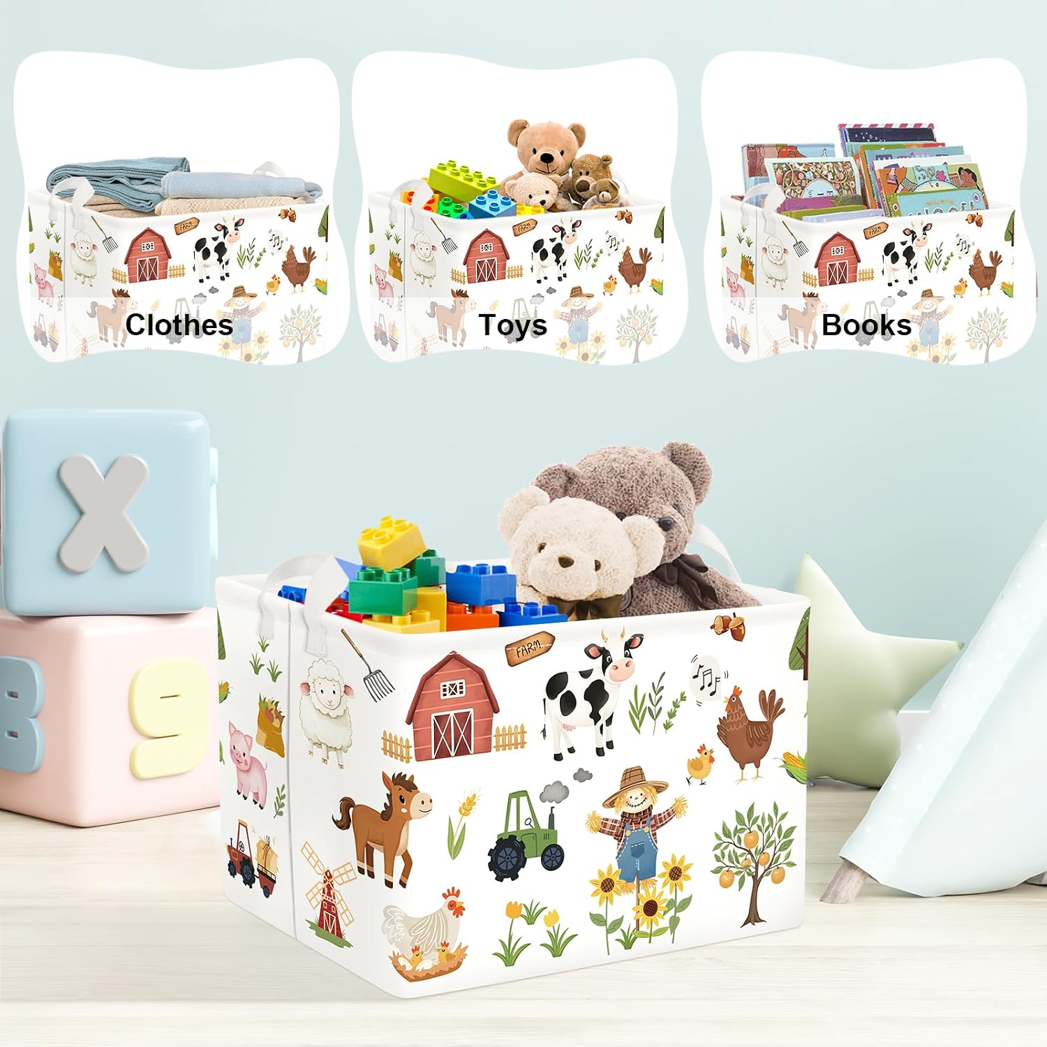 Clastyle Farm Animals Baby Laundry Hamper Leaf Kid Storage Basket Boy Girl Gift Toy Box Collapsible Clothes Organizer Nursery Bin for Bedroom,Sunflowers,40 * 30 * 30 cm