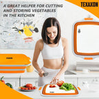 8L/16L BBQ Prep Tub with Cutting Board, Lid & Complimentary Mitts/Gloves – Collapsible Bucket for BBQ, Marinade, Picnic, Camping, Meat Prep – Orange/Black (Orange, Large)