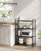 SONGMICS 4-Tier Metal Storage Rack, Shelving Unit with X Side Frames, Dense Mesh, 12.6 x 31.5 x 44.3 Inches, for Entryway, Kitchen, Living Room, Bathroom, Industrial Style, Ink Black UBSC184B01
