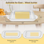 Butter Dish with Lid, Butter Keeper, Easy Scoop,Butter Container Holds for East/West Coast Butter, Dishwasher Safe (White)