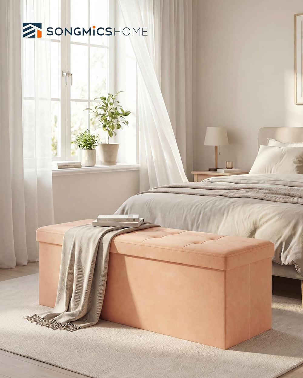SONGMICS HOME Ottoman with Storage, Removable Lid, Folding Storage Chest, Eas...