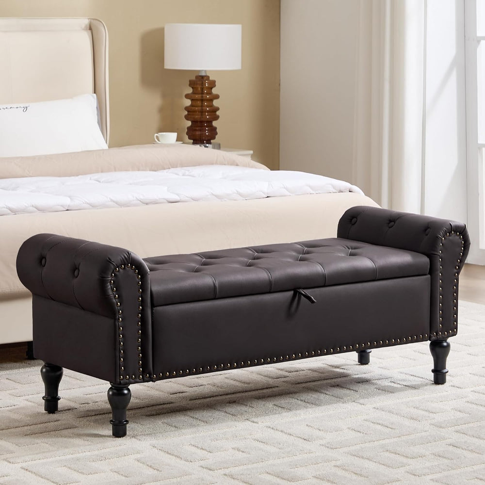51" Storage Bench for Bedroom, Faux Leather End of Bed Bench, Queen Size...