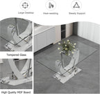 Modern Faux Marble Dining Table Set for 6, 63" Rectangular Kitchen Table with Elegant U-Shaped Pedestal Base and 6 Sleek Cantilever Chairs, Contemporary 7-Piece Dining Room Furniture Set