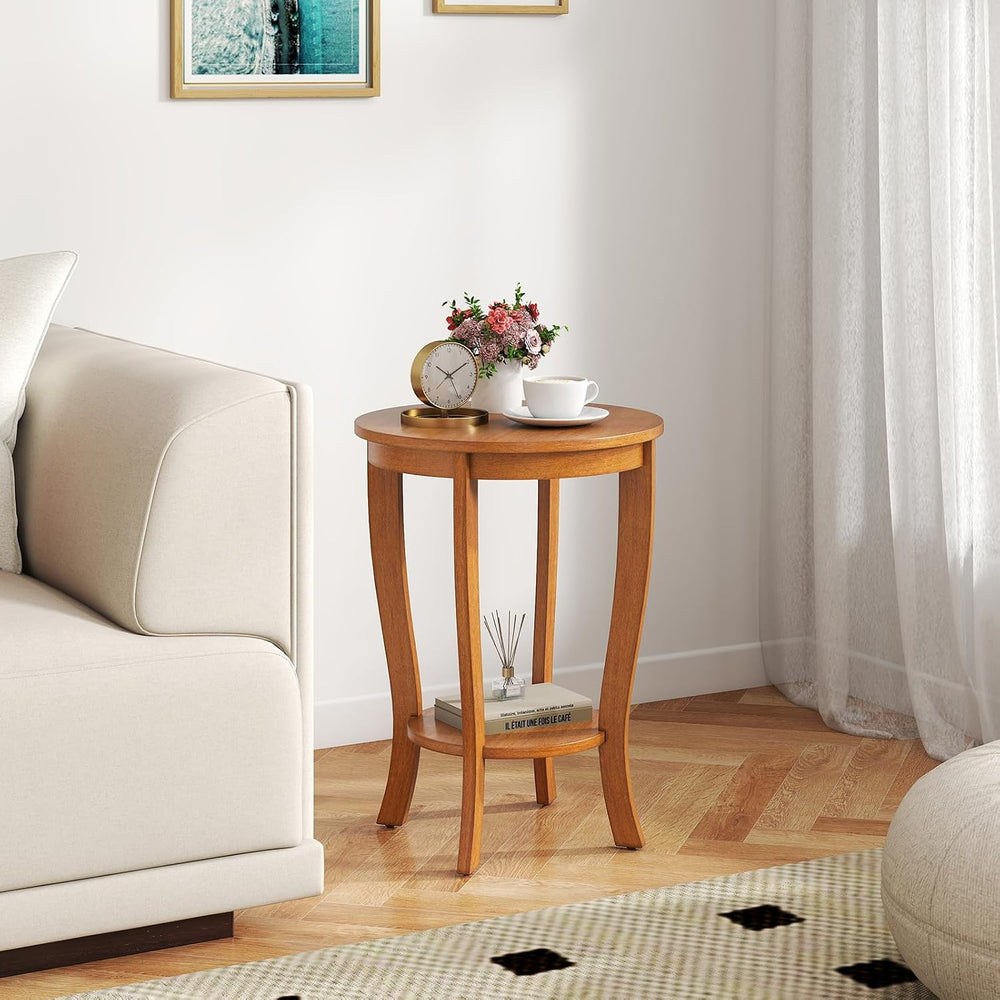 GOFLAME 2-Tier Round End Table, 18” Sofa Side Table with Storage Shelf, Floor...