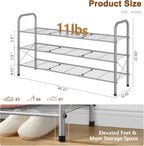 Hoctieon 3 Tier Mesh Style Shoe Rack, Entryway Shoe Shelf, Shoe Storage Organizer, Shoe Rack for Closet, Space Save for Bathroom, Garage, Hallway, Bedroom, Living Room, Grey