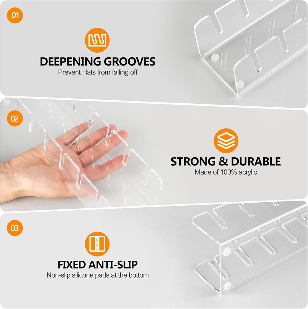 Hat Stand for Baseball Caps Display Hat Holder Organizer，No Install Rack Acrylic Hat Storage for 14 Baseball Caps、Closet Cowboy （2 Pack ）