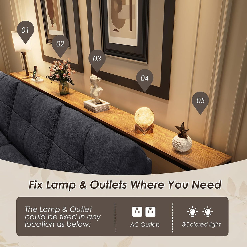 X-cosrack 78.8" Long Narrow Sofa Table with Outlet & LED Bulb, L Sha...