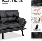71" Convertible Futon Sofa Bed,Faux Leather Futon Couch Bed,Memory Foam Sleeper Sofa,Modern Folding Small Loveseat for Living Room,Office,Apartment,Matte Black