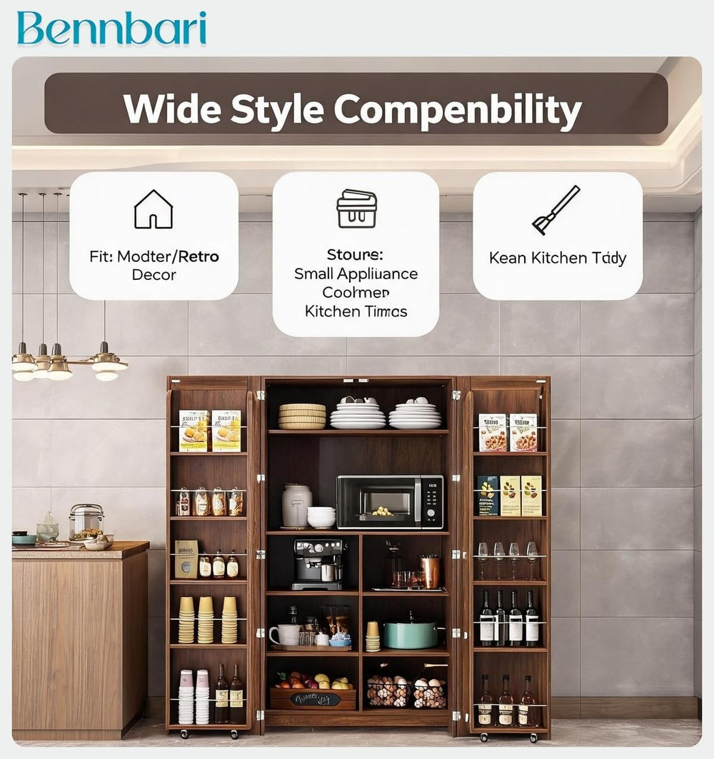 62.8" Tall Kitchen Pantry Cabinet with Shelves and Door Racks, Freestand...