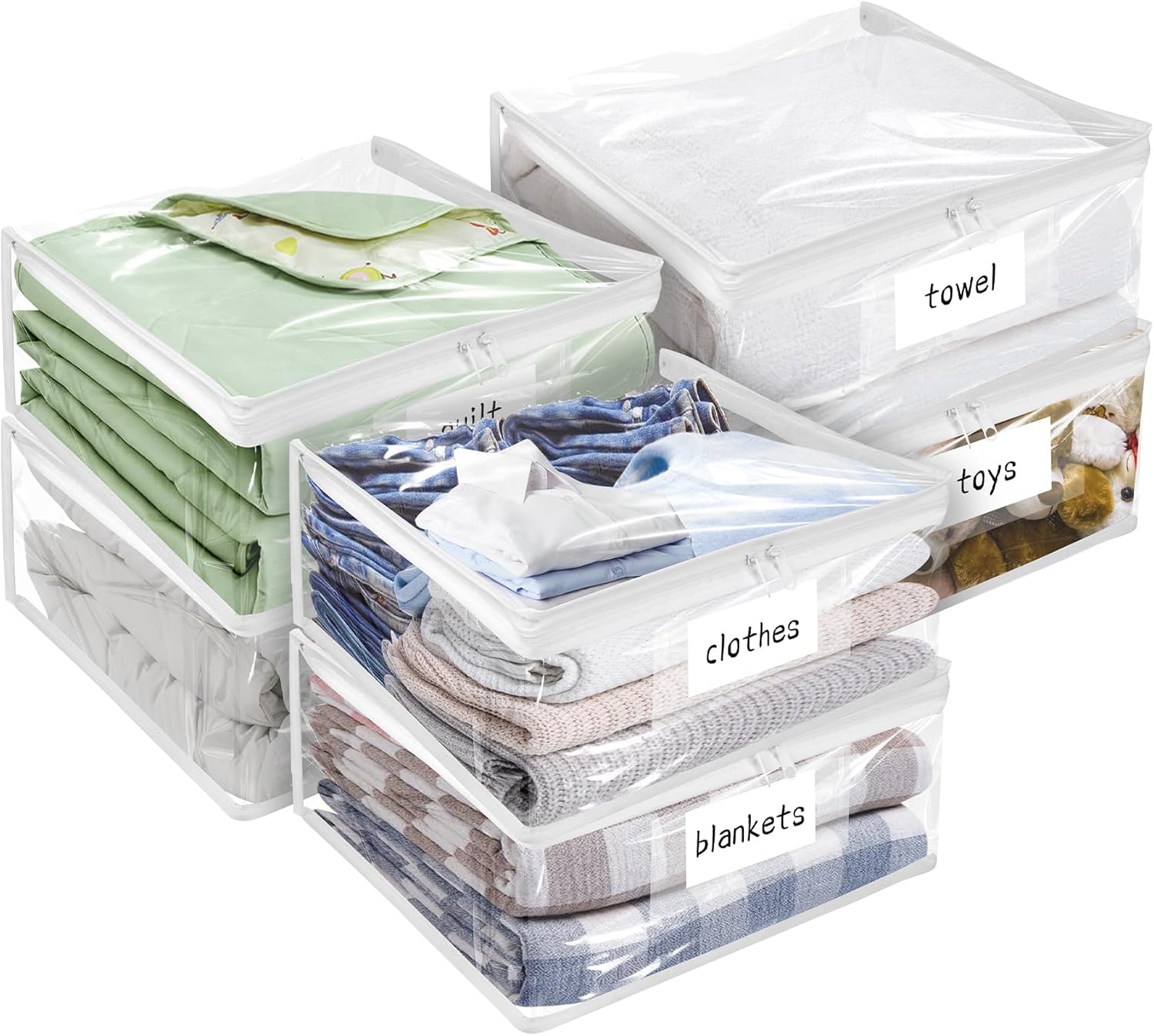 Plastic Storage Bags with Easy-Glide Zipper, Pack of 8, Durable Clear Vinyl Zippered Storage Bags for Clothes Sweaters Comforters Blankets Sheets Bedding (12 x 12 x 3.9 Inch)
