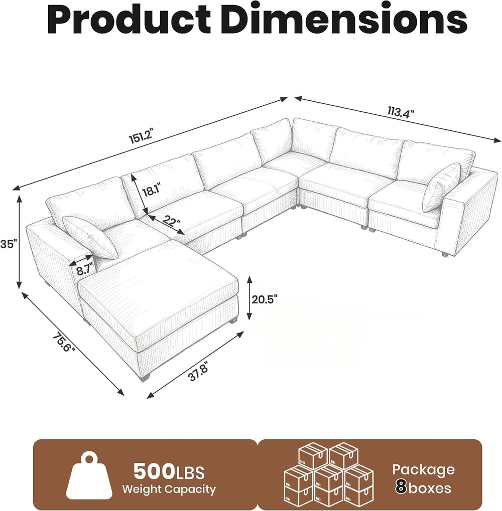 Oversized Sectional Sofa Set, Extra Large Modular Couch with Ottoman, Premium...
