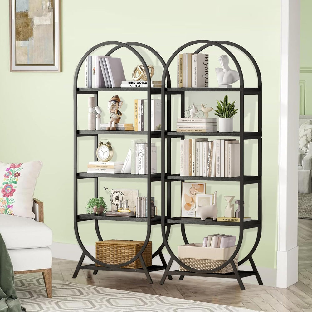 Arched Bookshelf,5-Tier Tall Wide Open Bookshelf,Modern Brown Storage Bookshe...
