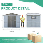 8x6 FT Outdoor Storage Shed, Wood Steel Utility Tool Shed Storage House with Door & Lock, Wooden Sheds Outdoor Storage for Garden Patio Lawn Poolside (Gray)