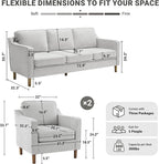 Kingfun Living Room Furniture Sets, 3 Seater Couch and 2 Armchair, Mid Century Modern Sofa Set, Chenille Couch with Solid Wood Frame for Living Room & Bedroom, Silver Gray