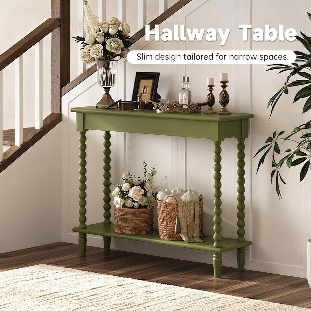 Hallway Table, 45'' Vintage Entryway Table with Open Shelf, Green | 1...