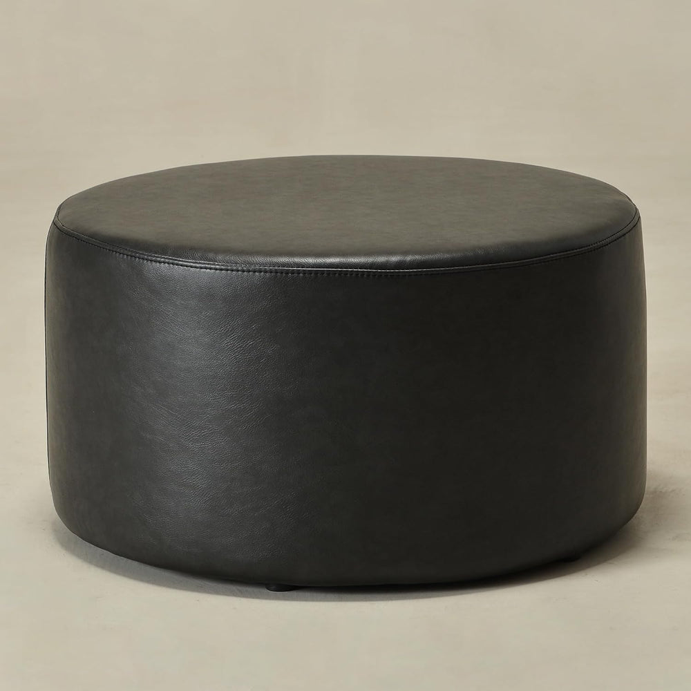 KINWELL Modern Faux Leather Round Upholstered Ottoman, Multi-Functional Sofa ...