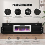 Lemberi Fireplace tv Stand with 36 inch White Fireplace Up to 90" TVs, LED Light Entertainment Center and Storage, 80" Modern Wood Media TV Console with Highlight Cabinet for Living Room (Black)