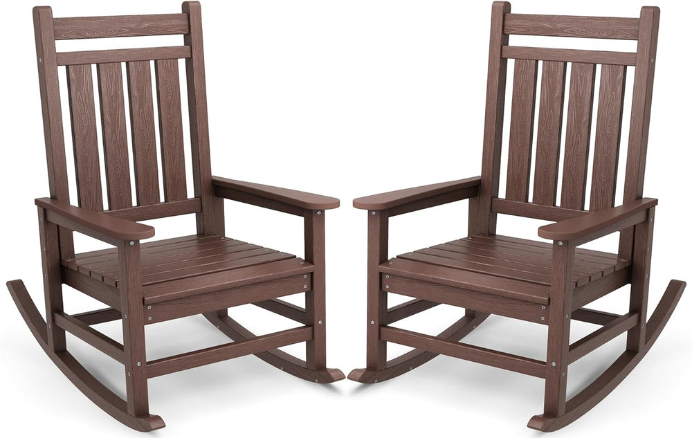 SERWALL Outdoor Rocking Chair Set of 2, HDPE Rocker for Adults, Brown | 21.1&...