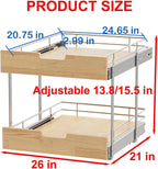Pull Out Cabinet Organizer,Heavy-Duty Slide Out Shelf, Wood and Wire Basket, Pull Out Drawer for for Kitchen Under Sink Space, Pantry, Bathroom, 2 Tie 26 * 21 in