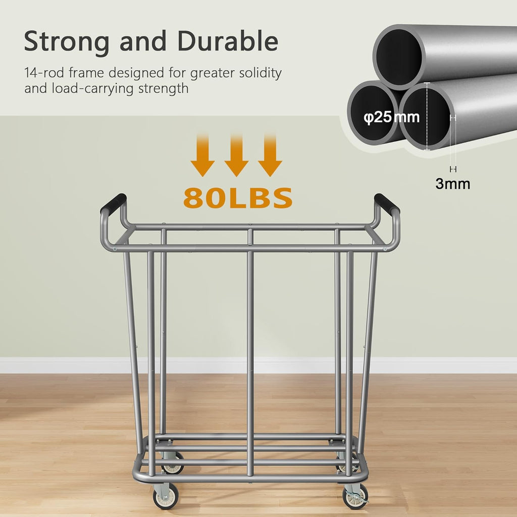 Large laundry hamper with Wheels, 2 Bag 360L Big Rolling Laundry Basket Sorter Cart, Extra Large Laundry Clothes Hamper, Heavy Duty Laundry Basket Organizer for Laundry Room,Bathroom