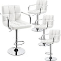 Yaheetech Bart Stools Set of 4, PU Leather Adjustable Barstools with Armrest, Counter Height Stool Chairs with Thickened Seat Cushion for Kitchen Island, White
