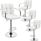 Yaheetech Bart Stools Set of 4, PU Leather Adjustable Barstools with Armrest, Counter Height Stool Chairs with Thickened Seat Cushion for Kitchen Island, White