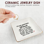 Funny Gift for Besties - Friendship Jewelry Dish for Women BFFs on Birthday Christmas, 4" Ceramic Ring Trinket Tray Here's Another Year - Unique Gift for Sisters Coworkers Classmates