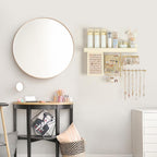 Hanging Jewelry Organizer Wall Mounted with Necklace Earring Ring Holder | Wall Jewelry Holder with Rustic Wood Shelf, Rotating Necklace Storage Organizer, Versatile Earring Holder, Ring Display Box