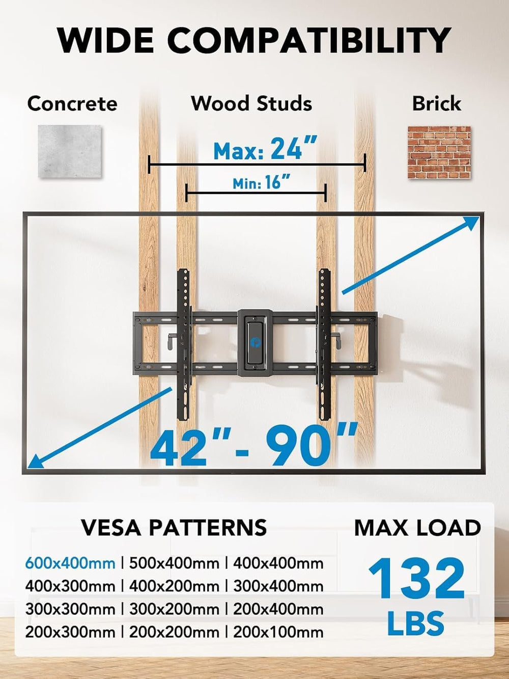 Pipishell Advanced Tilt TV Mount for 42–90 inch TVs up to 132 lbs | TV Mount ...