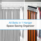 Belt Hanger for Closet Max 42 Belts, Sturdy Wood Belt Rack Closet Accessories with 14 Hooks Belt Organizer for Closet Organizers and Storage -Black 1 Pack