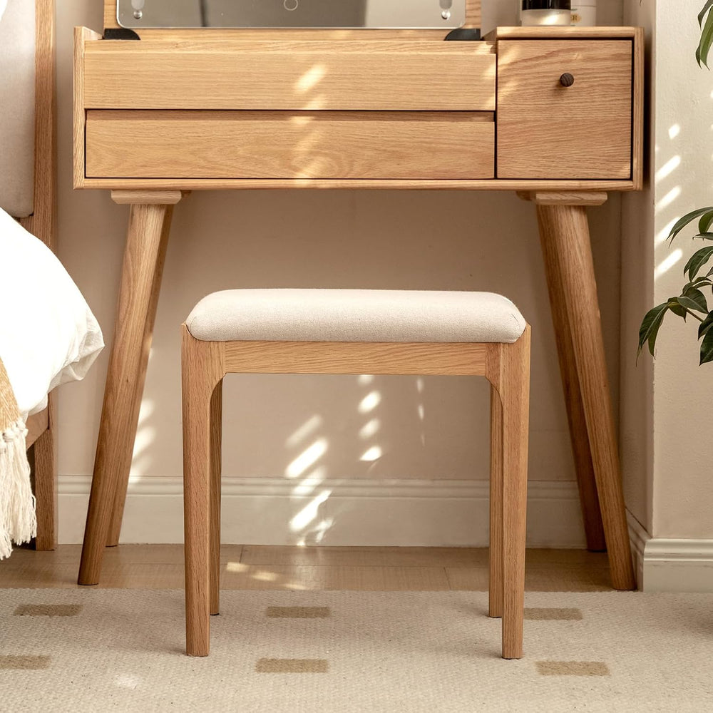 Solid Wood Small Vanity Stool Chair, High-Rebound Sponge Seat, Easy Assembly ...