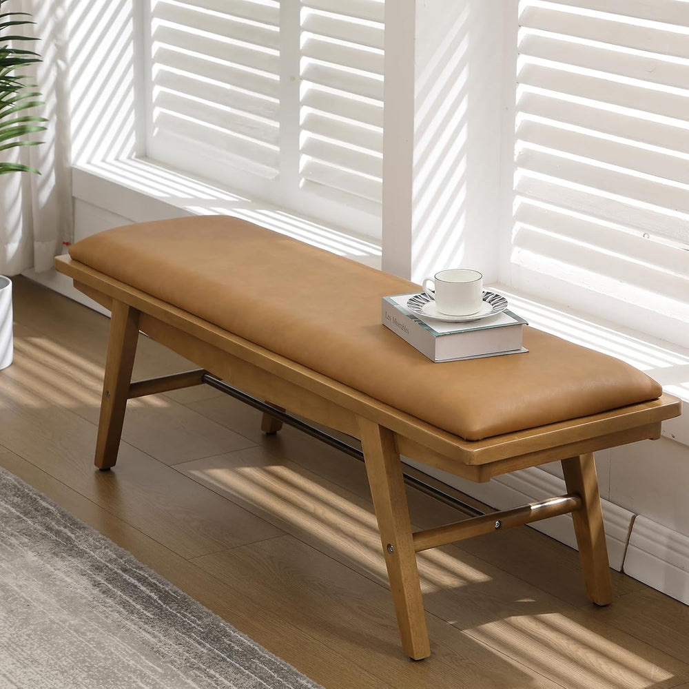 51'' Entryway Bench Leather Upholstered Shoe Benches Farmhouse Dining...
