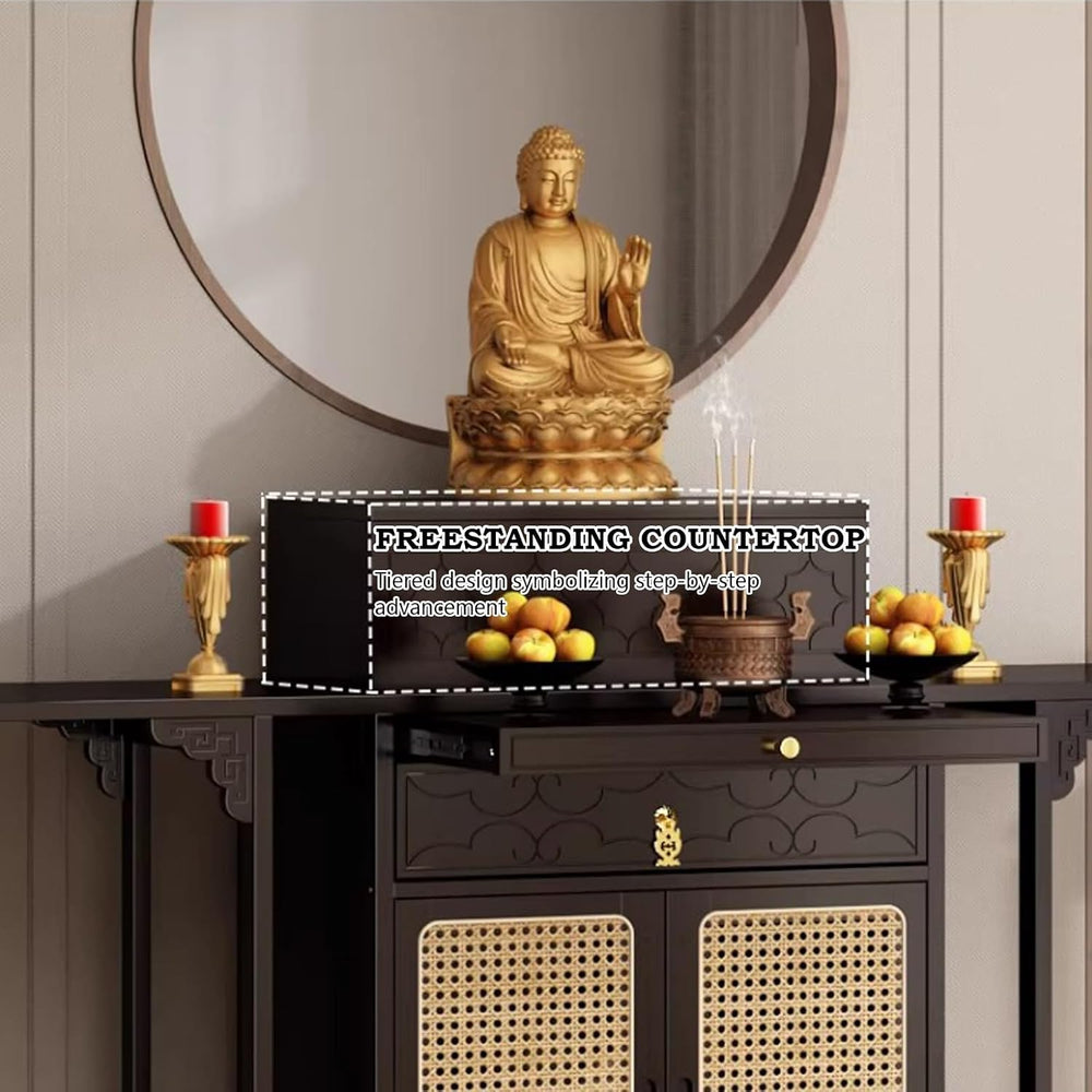 Chinese Shrine Altar Table with Storage, Bamboo Buddha Buddhist Altar Cabinet...