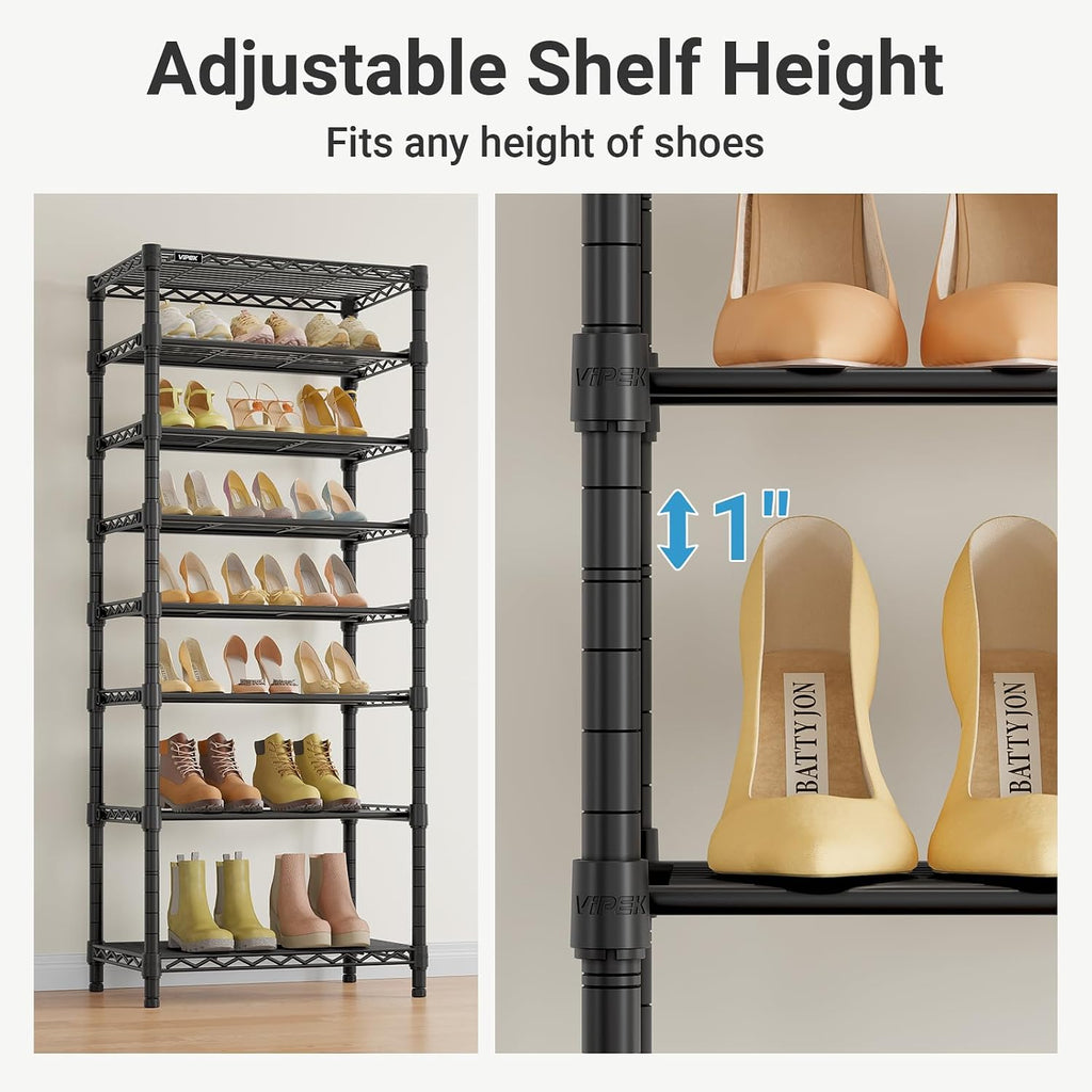 VIPEK S1 8Tier Shoe Rack, Metal Durable Heavy Duty Shoe Organizer, Black | Large Capacity Up to 24 Pairs, Adjustable & Detachable Shoe Shelves for Entryway/Bedroom/Closet, Holds Up to 544 lbs