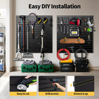 Slat Wall Panels 8x4 ft, Heavy-Duty PVC Garage Slatwall Panel with Trim & Screws, Interlocking Black Wall Panels, Garage Wall Organizer Slat Board PVC Wall Panel for Tools and Sports Equipment Storage
