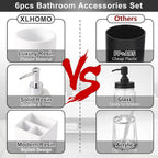 Resin 6 Pcs White Bathroom Set Complete with Toothbrush Holder, Lotion Soap Dispenser, 2 Qtip Holder Dispensers,Vanity Tray,Bathroom Tumbler - Countertop Vanity Organizer - Bathroom Accessories Set