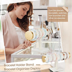 Wenqik 4 Pcs Bracelet Holder Stand Beige Velvet Bracelet Jewelry Display Holder for Vendors Scrunchies Selling Bangle Watch Hair Ties Organizer(Beige, Gold)
