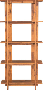 Merax 4 Shelf Narrow Bookcase H-70 L-33 Acacia Wood Open Bookshelf, Contemporary Farmhouse Style Display Storage Shelf for Home Office Studio, Teak Finish