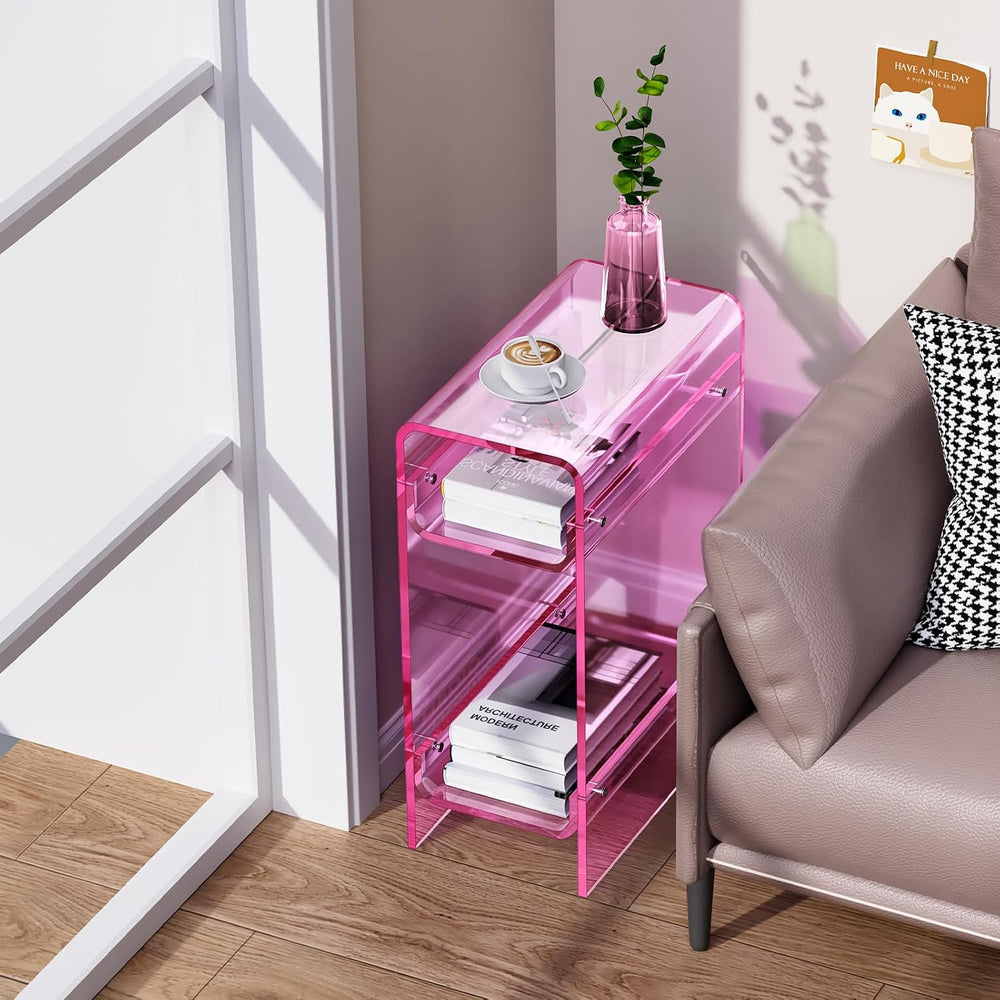 Clear Acrylic Side Table, Narrow Nightstand Bedside Table for Bedroom, Skinny...