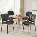 Dining Chairs Set of 4, Black Mid Century Modern Dining Room Chair, Upholstered Faux Leather Kitchen Chairs with Thick Cushion and Walnut Bentwood Back for Kitchen Dining Room, Black