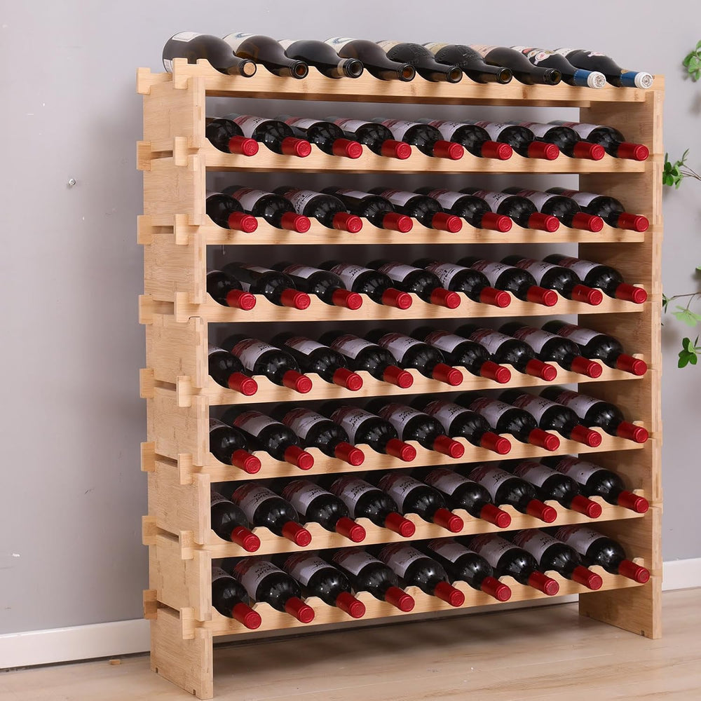 72 Bottle Stackable Storage Modular Wine Rack Cabinet Bamboo freestanding Flo...