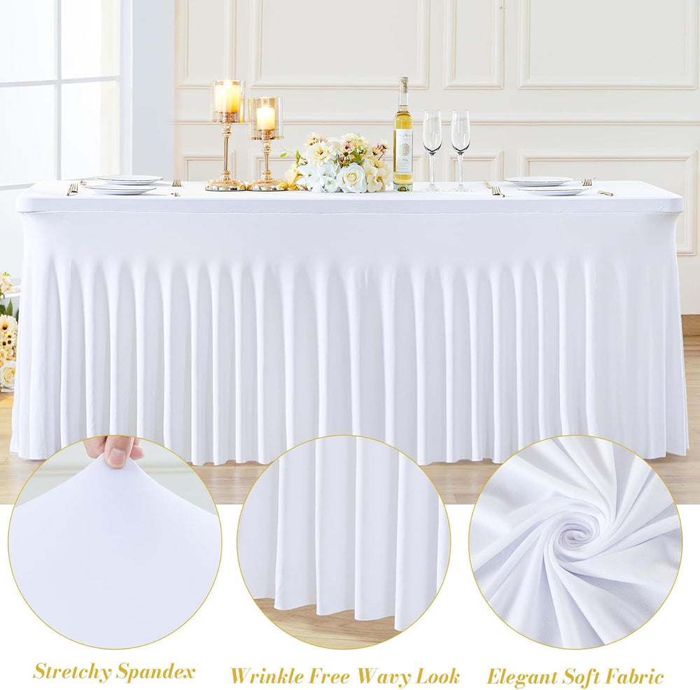 gogoparti 2 Pack Spandex White Fitted Table Cloth for 6ft Rectangle Tables Wh...